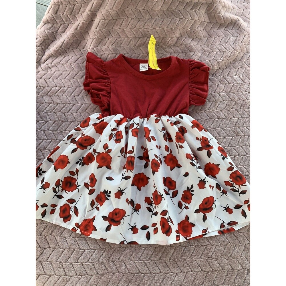 Shein Red Floral One Piece Dress Infant Girls 9-12 Months New Adorable